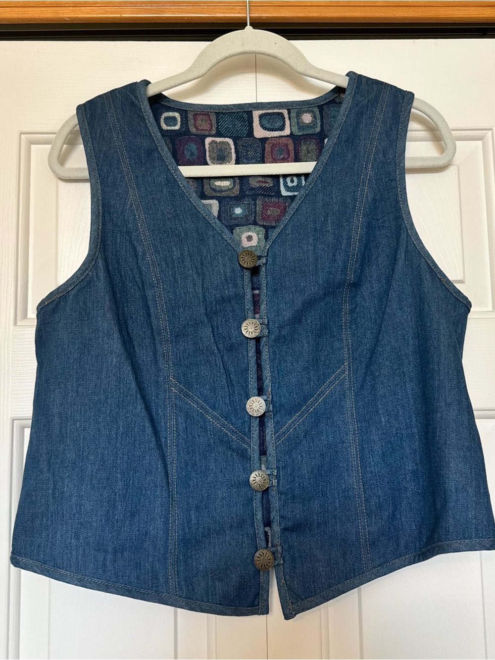 Vintage 90s Women's Denim Button-Front Reversible Vest